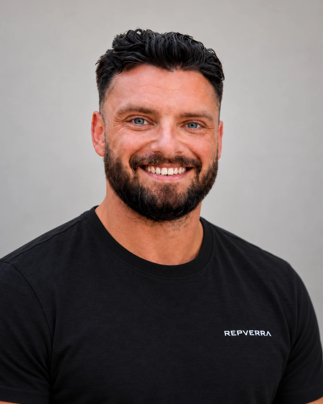 Cam Nunn wearing a black RepVerra T-shirt